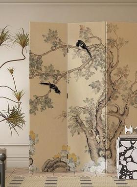 法式中卧古花鸟折叠移进动折屏屏沙风YCU隔断客厅室发门玄关