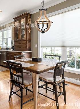 美式lof服VSC装店厅客风厅创t意复餐古工业铁艺木纹吊灯