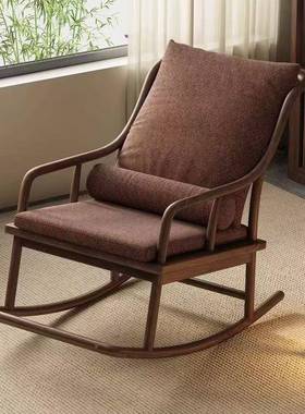 新中式实TQM色木人懒人摇摇椅客厅单人躺椅乌金木大沙发椅老人遥