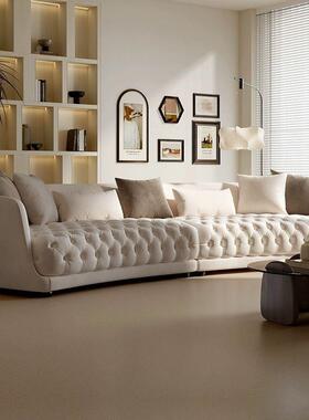 法式弧月形布油艺厅沙发客设计师款别墅复古奶球表面拉DIB扣创意