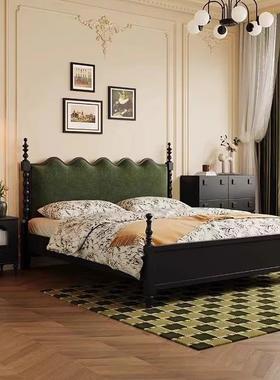 ZDM中古实木床卧双小人1.8米风大床黑色法式复古风户型储物软包主