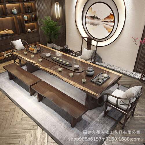 茶中式实木木茶桌办公大板泡CSI茶桌全套一桌五椅室组合室会客原