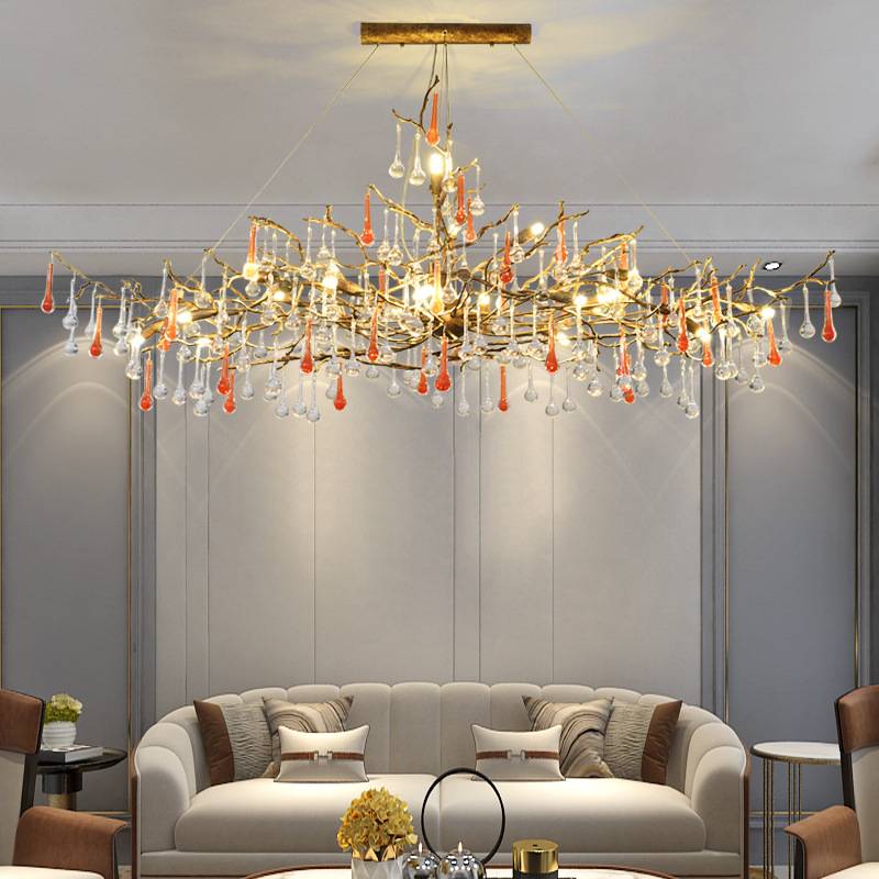 全铜轻奢餐厅客厅水晶设计师款艺术水滴吊灯树枝灯serip枝形吊灯
