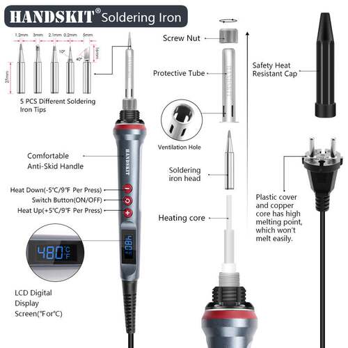 90W大功率数显LCD电烙铁110V / 220V可调温度4芯焊锡handskit