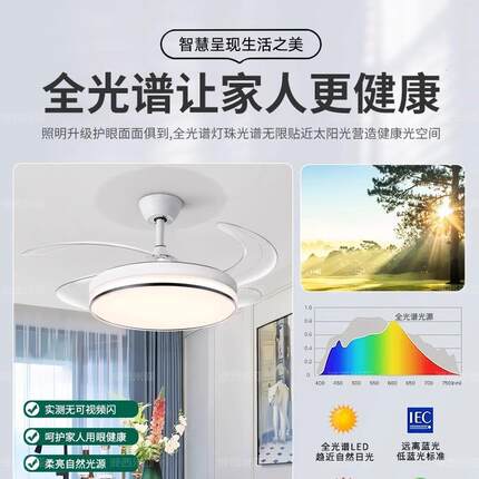 跨境客厅餐无品牌/厅风扇灯口新款灯简风约卧全光出谱电扇吊室灯