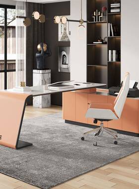 桌奢书爱马橙色高端办公桌2米式进口IWB意岩板书房转轻角写