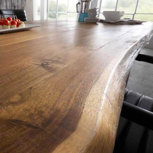 美大式实木自然边艺餐桌餐厅复古铁烧烤III闲桌子办公休长桌椅组