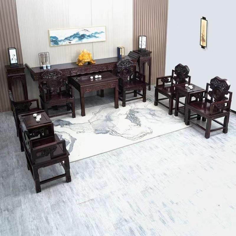 A04麒家麟中堂六件老榆木农木村客厅堂套屋具实中式条案四八仙桌