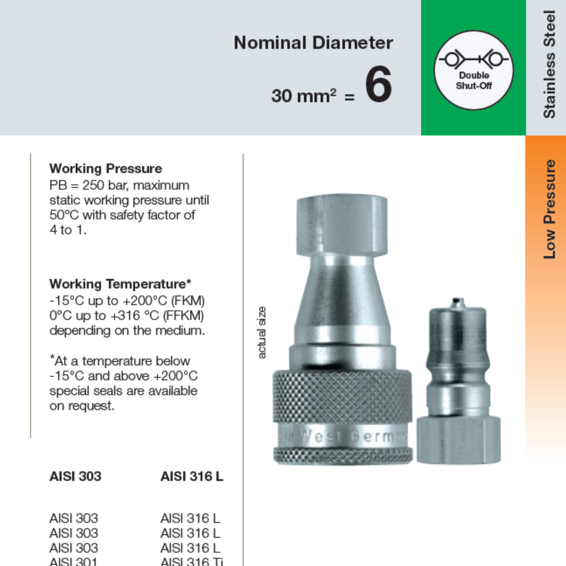 Rectus利达时 双封闭 不锈钢303/316L 快换接头 6mm通径 72KB系列