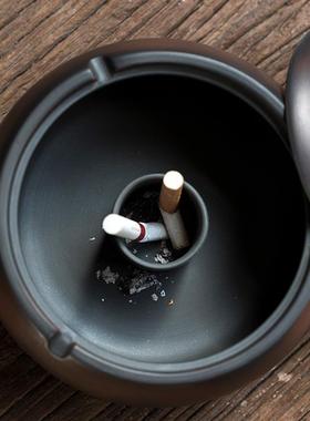 建陶紫陶烟HY-358灰盖缸家用瓷带防风客厅卧室紫砂水大号烟缸防飞