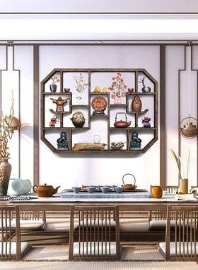 中式实木古架挂墙CMC多宝阁墙新上置物架现代简约茶具架博客厅摆