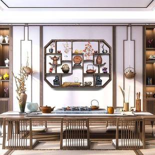 中式 实木古架挂墙CMC多宝阁墙新上置物架现代简约茶具架博客厅摆