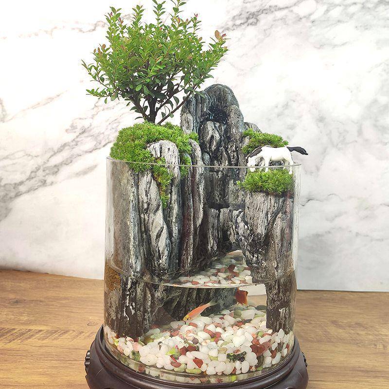 流水版鱼缸景套餐型家用IFP造桌面生迷你水草态缸微景观造景水陆