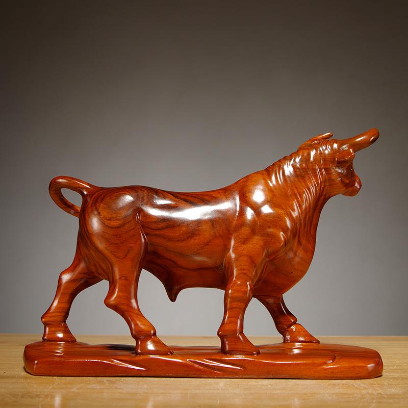 花梨雕牛GG343摆件华街牛办公尔室老板桌装饰工艺品公木司送店铺