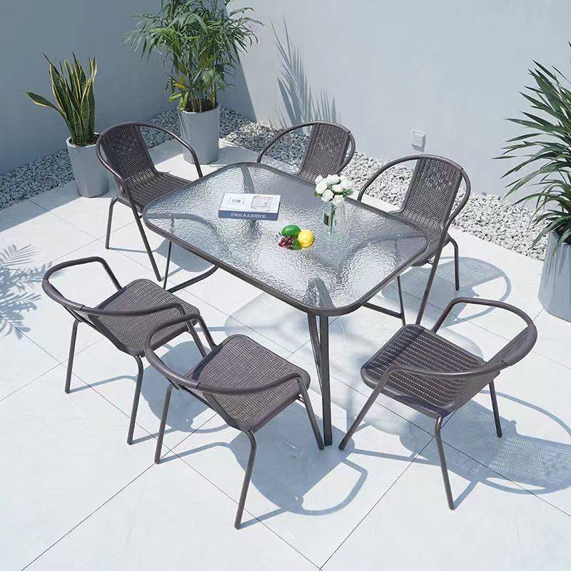 户外桌椅带伞组合庭院露天花园桌椅三件套家用室外休闲阳台折叠桌