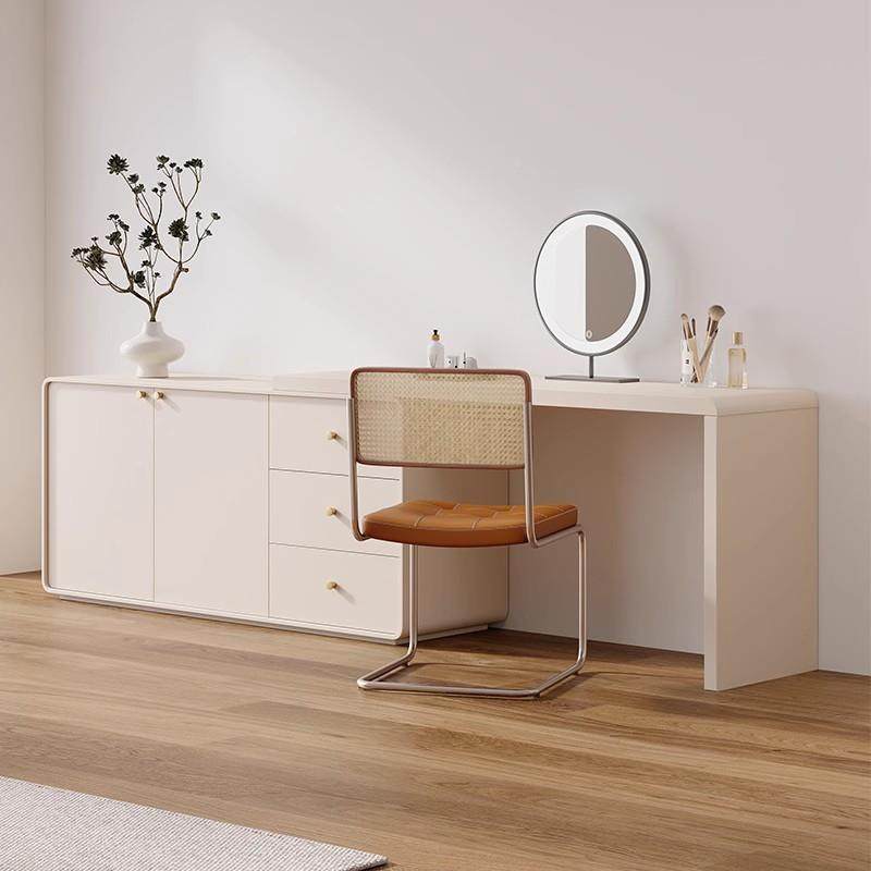 轻奢A3005全实新木奶卧油风梳台收纳柜书桌一体室网红款可伸妆缩,住宅家具,梳妆台/桌,淘宝优惠券,粉丝福利购,淘宝优惠卷