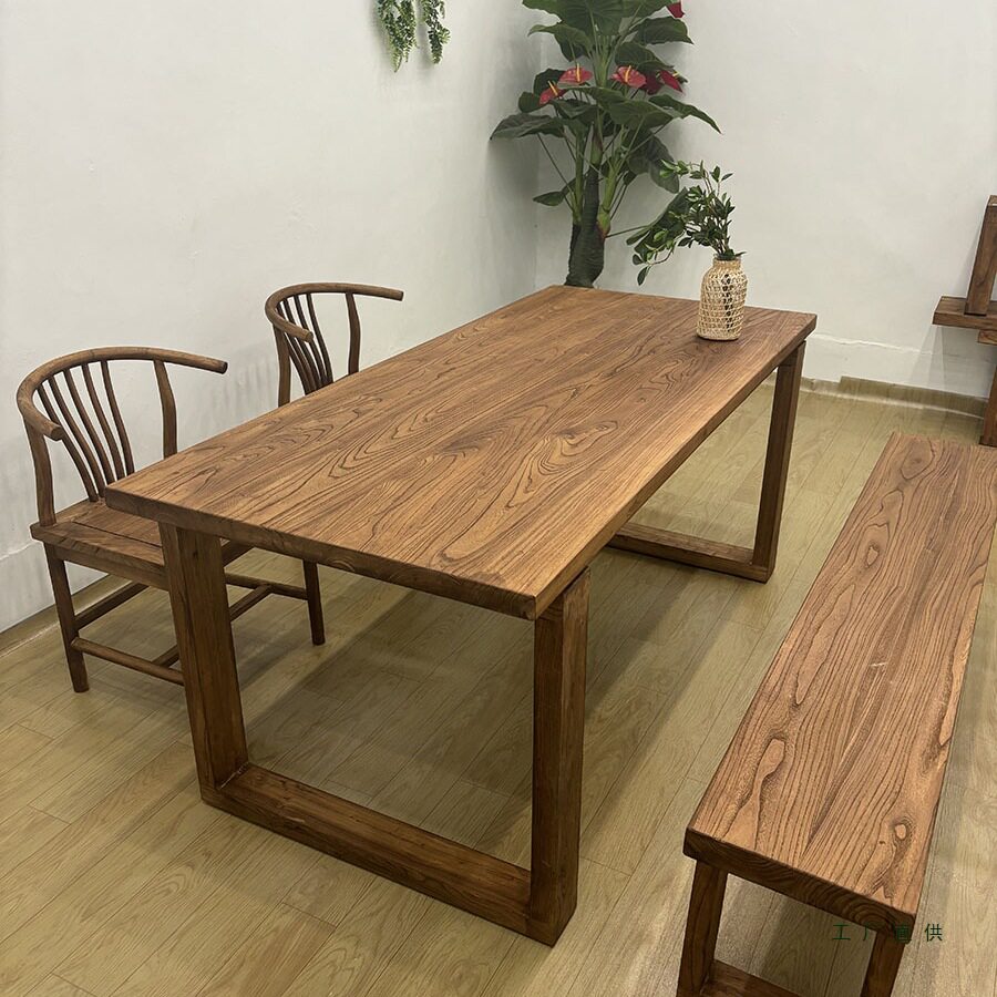 老榆木大板桌家用餐桌莫比恩工作台吧台书桌实木电脑桌办公桌桌子