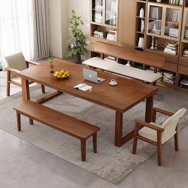 公现代简约实木双人习桌一体阅读洽谈办书桌家用学桌大板D桌工作