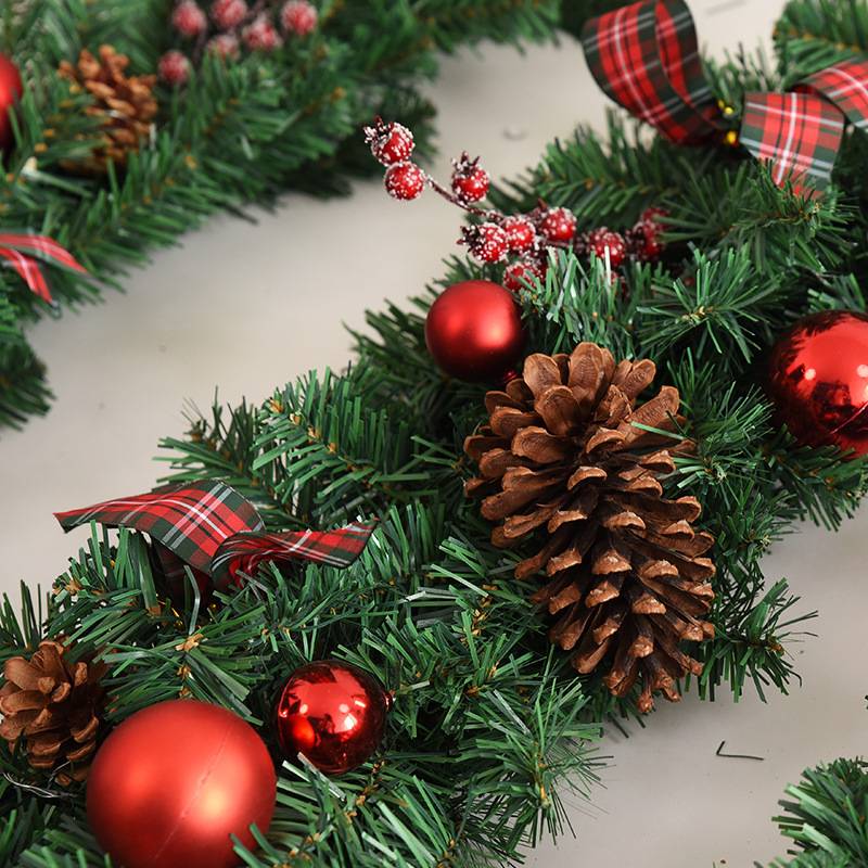 NUCHI跨境圣诞藤条2.7米蝴蝶结藤条苏格兰装饰橱窗酒店装饰品摆件