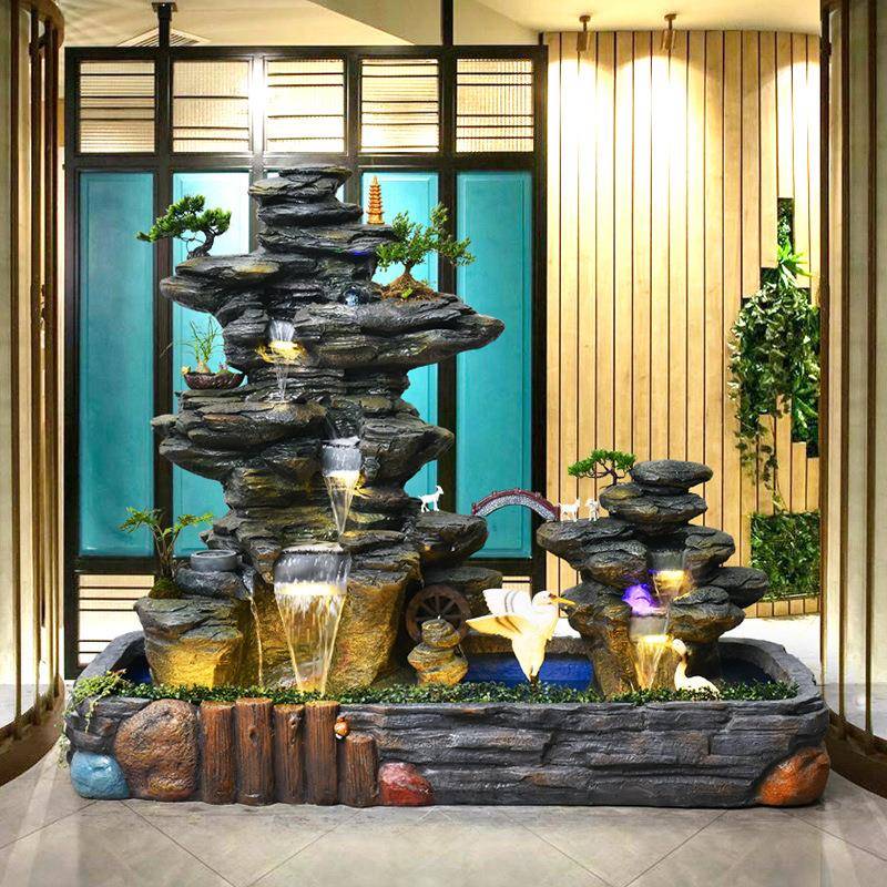 大2106型落地假山流院水喷泉饰风水轮鱼池庭造景观入户公司酒店装