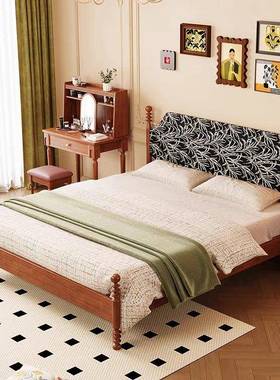 法式复古实木22497床1米8橡软木中古风简约靠双人床胶1米5用家主