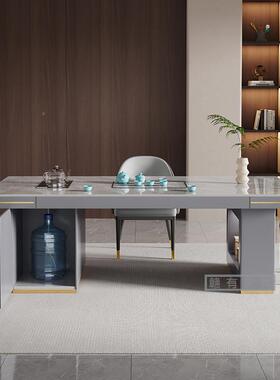 bky几【244人茶收藏】轻奢高端岩板桌椅组合现代2茶办公JUJ室茶台