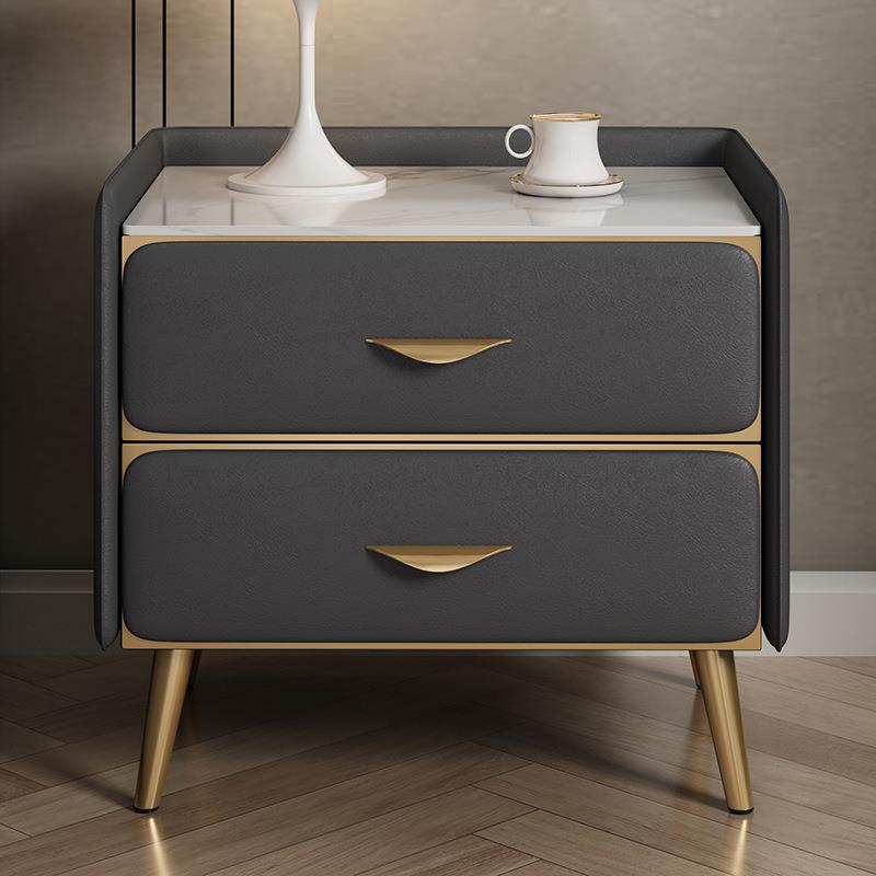 轻奢免岩板床头柜装简约UMS现代皮质床架边柜小型卧室安置物全实