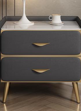 轻奢免岩板床头柜装简约UMS现代皮质床架边柜小型卧室安置物全实