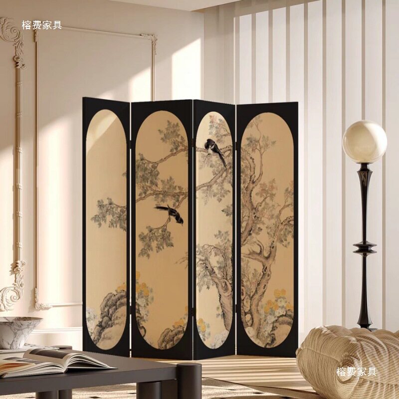 法式中古花鸟屏风隔断客厅现代简约可移动办公室玄关卧室遮挡家用