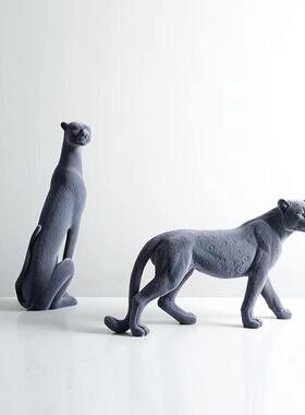 现代装意轻奢动物公仔饰摆件样NJ122-NJ创板房猎豹树植绒桌脂面陈