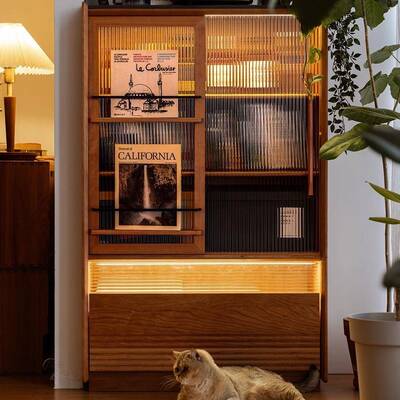 岩边柜电视旁留储物柜客厅樱桃木收纳柜52040柜靠墙实木柜物子置