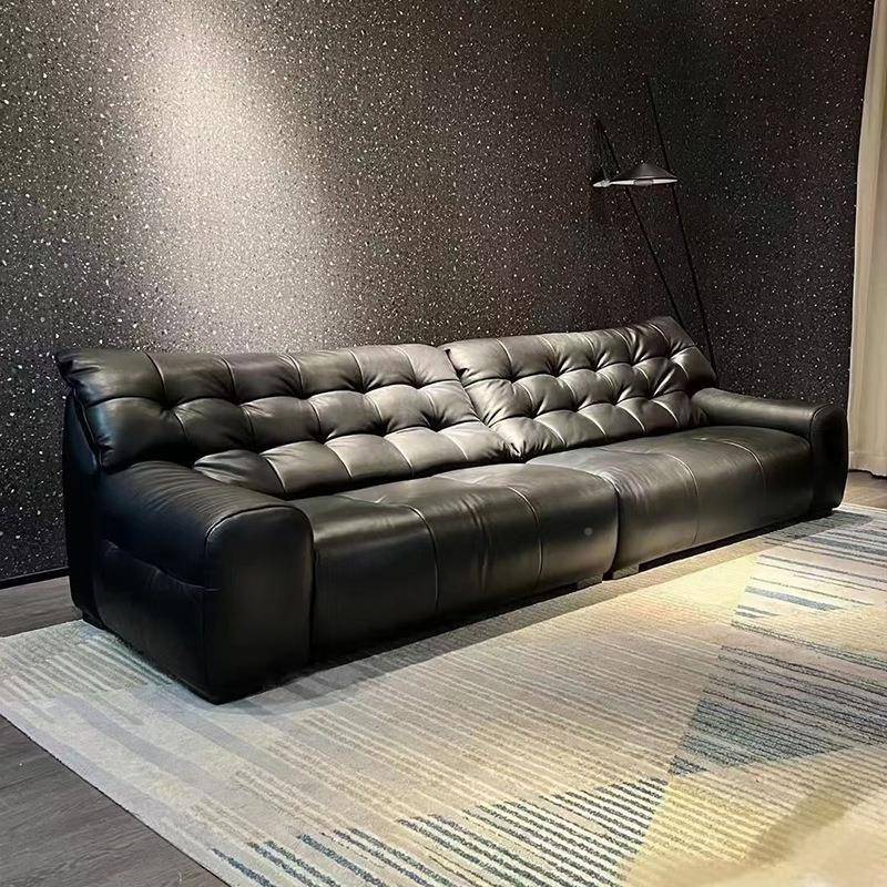 式复古大黑熊现代极简沙发中古风厅s209三客四法人位艺直排黑色皮