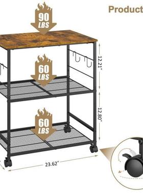 多功能可移动架餐厨车微隔板波炉支NPK架房储物带挂钩铁艺置物架