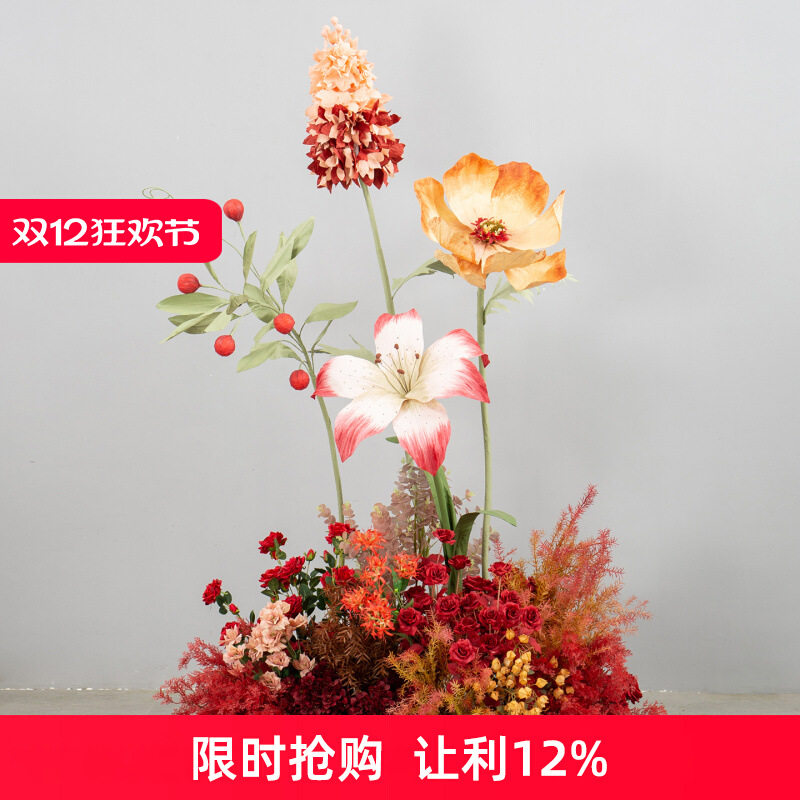 红色橱窗花艺商业美陈摆件巨型纸花朵婚庆活动高端轻奢仿真花场景