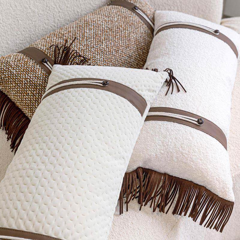 现代轻奢样板间流白RBD橘苏腰枕沙发长条形靠枕米色酒抱枕店民宿