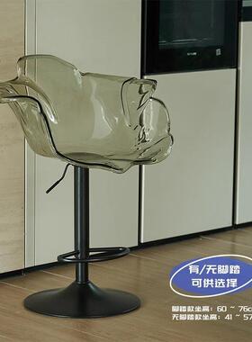 吧台椅旋转料可调节降透明HXL14亚克力塑设升计师网红创意花瓣脚高凳子