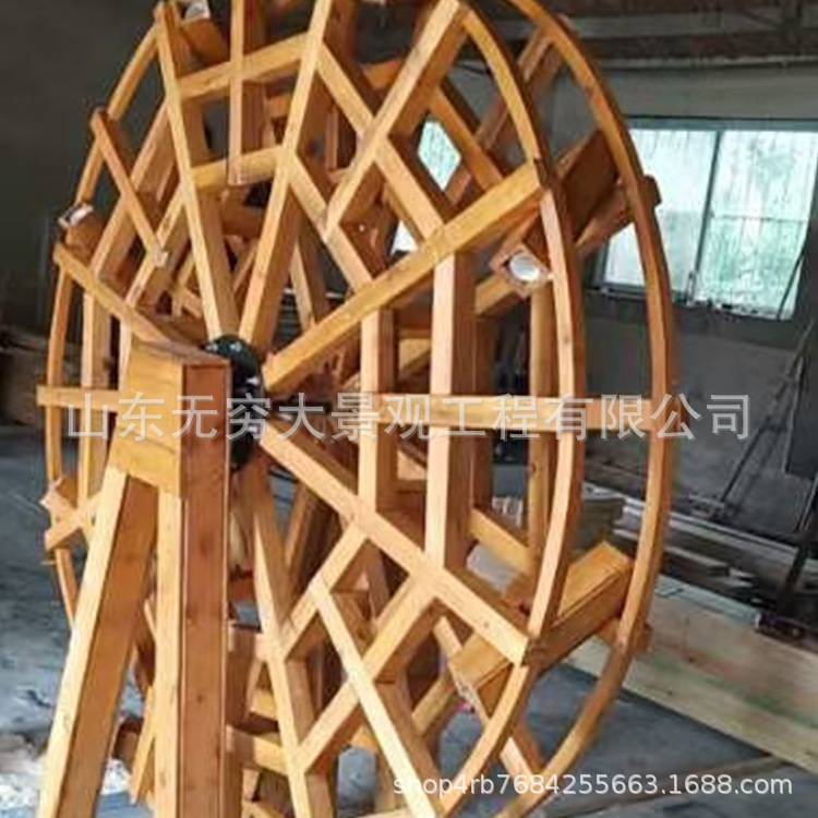 无穷大厂家制作大型实木水车动植物园鱼池喷泉假山道具景观摆件