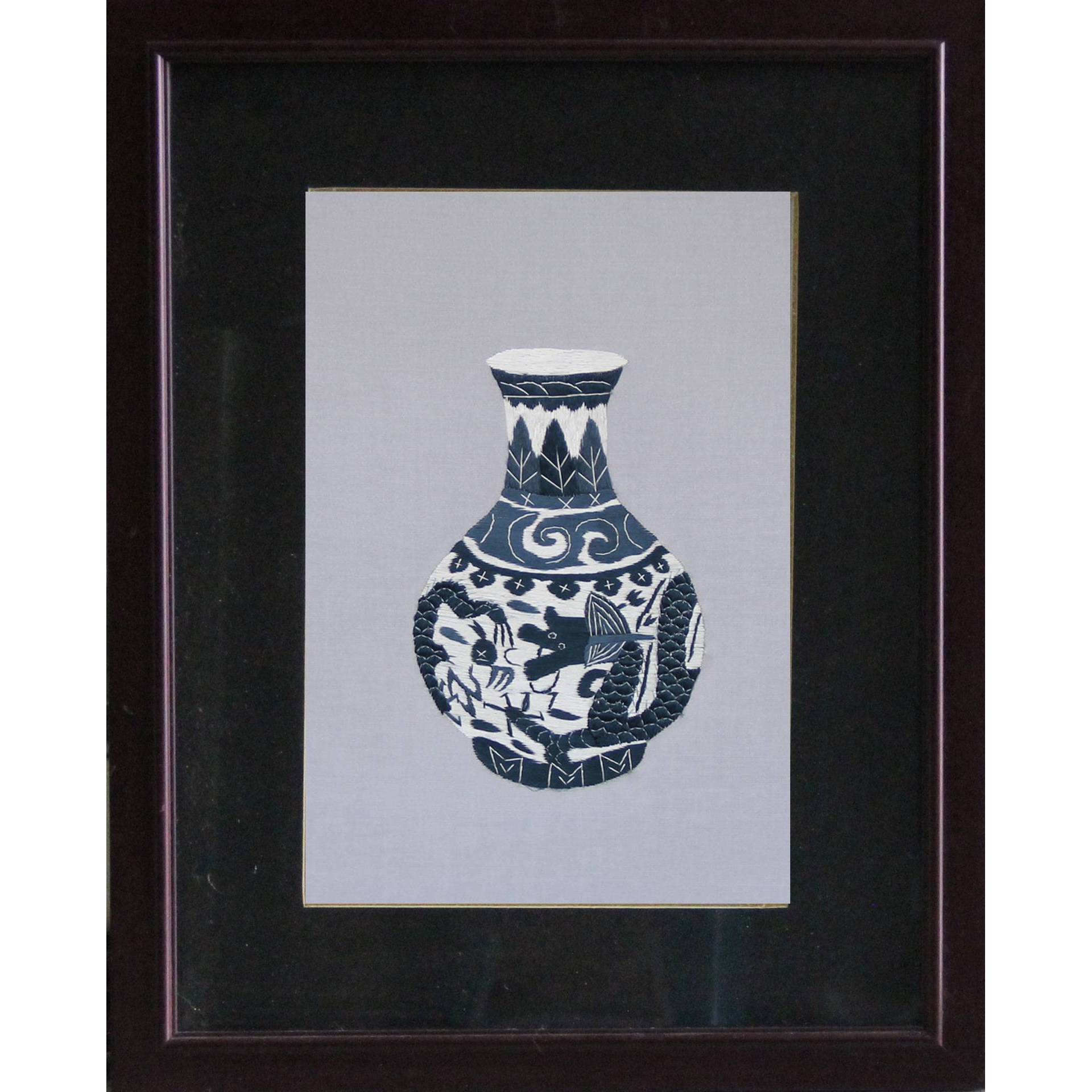 苏绣成品客厅书房走廊装饰画苏州手工刺绣家居挂画花瓶厂家生产图片
