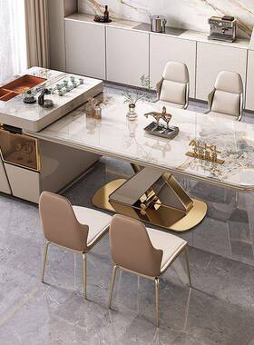 岩板餐椅组进合意大桌利口亮方光长形VRA客厅轻奢高端可伸缩岛台