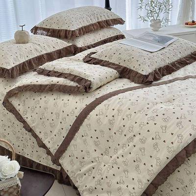 法式全棉复IPP古件花床盖三件炕盖套套四季夹棉床单纯棉春秋被1边
