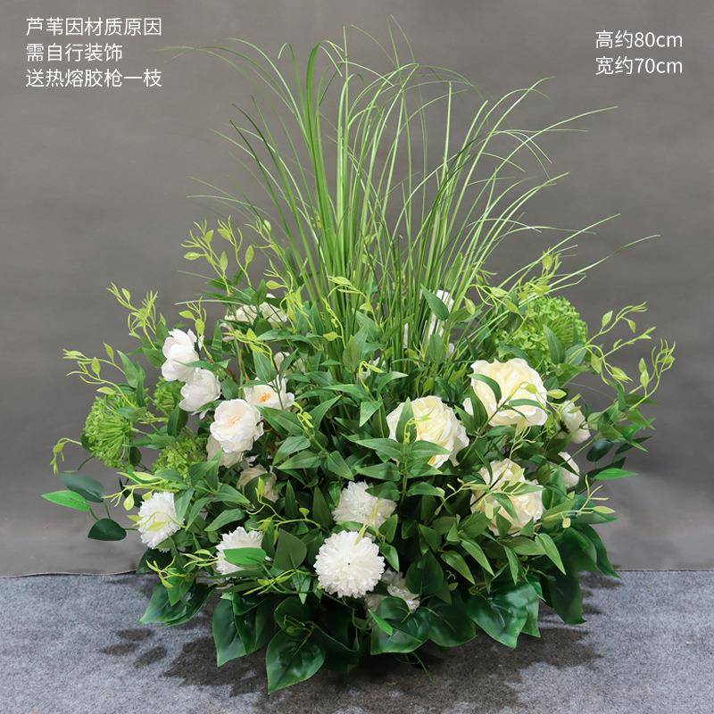 新婚庆森系路引花盆款花婚礼舞堆QFF台绿白饰花花球仿真花橱窗装