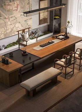 EKJ北美白蜡茶木桌新中式豪华实木茶台一奢整套黑胡桃意式轻木茶