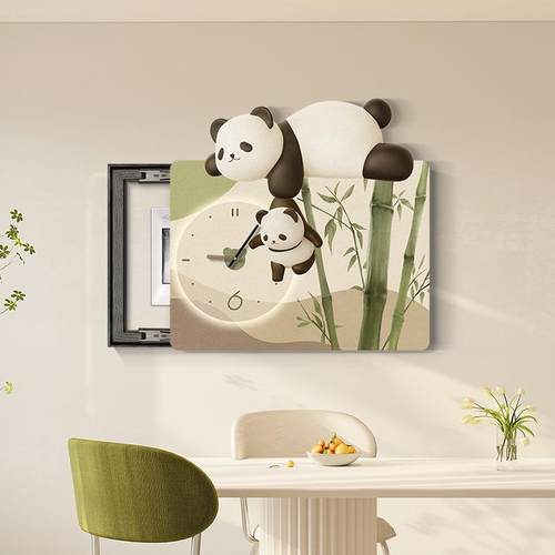 猫屿时光电表装饰画带钟表箱猫打孔免电源开关遮挡挂画卡通咪客厅