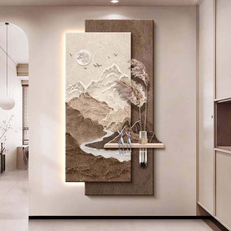 中古风玄关装饰画水培绿植立体客厅走廊过道挂画入户门造景壁灯画