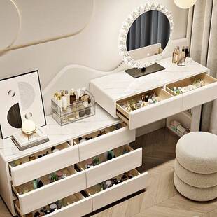 新款奶油风组合梳妆台卧室小户型简约实木化妆桌多功能收纳一体柜