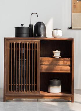 新茶中式茶水柜实木黑胡桶木老榆木茶桌茶桃水台下KGU置水边柜烧