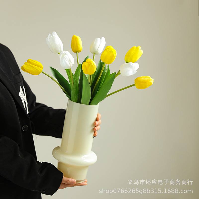 陌歌手感郁金香假花仿真花摆设客厅餐桌插花客厅装饰花艺玻璃花瓶