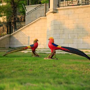 真红腹锦鸡雕塑摆件户外花园庭院小林装仿饰鸟园玻璃WG18011钢工