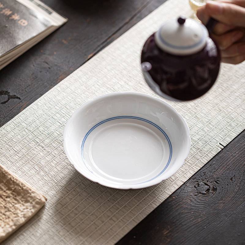 葡萄紫手绘双线壶承壶托干泡盘干泡茶台茶托盘圆形陶瓷养壶盘壶垫