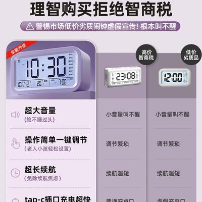 闹钟叫子醒学生起F988579H床多功能智能电钟2时05新2款男显示